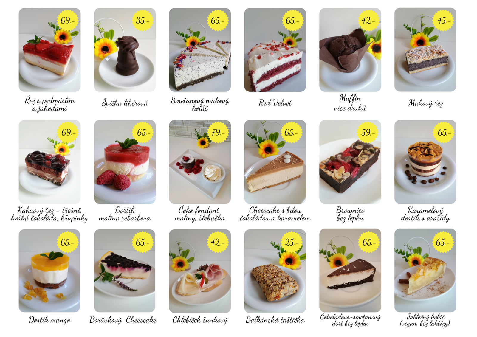 Nabídka zákusků kavárny Nabídka zákusků kavárny